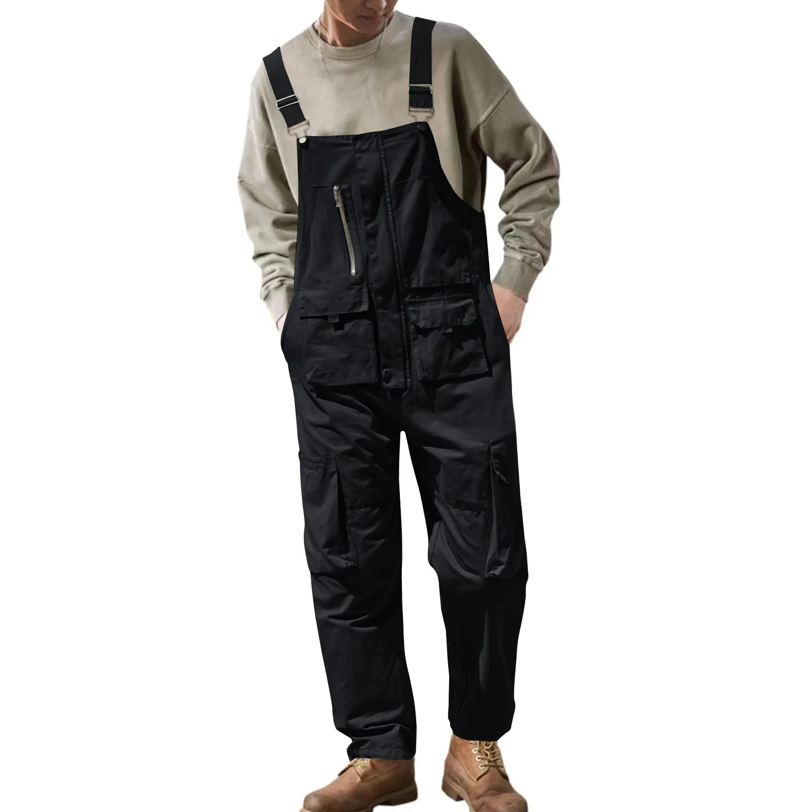 

Men Solid Color Cargo Jumpsuits Casual Fashion Loose Bib Overall Daily Street Trend Work Dungarees Adjustable Oversized Romper