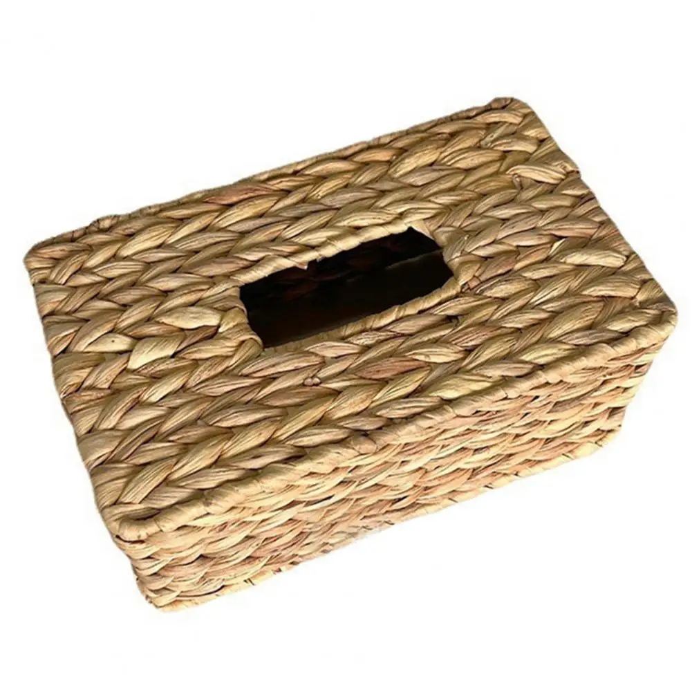 Rattan Tissue Box Holder Water Hyacinth Handwoven Straw Basket Natural Wicker Napkin Dispenser Square Organizer Rustic Decor 3