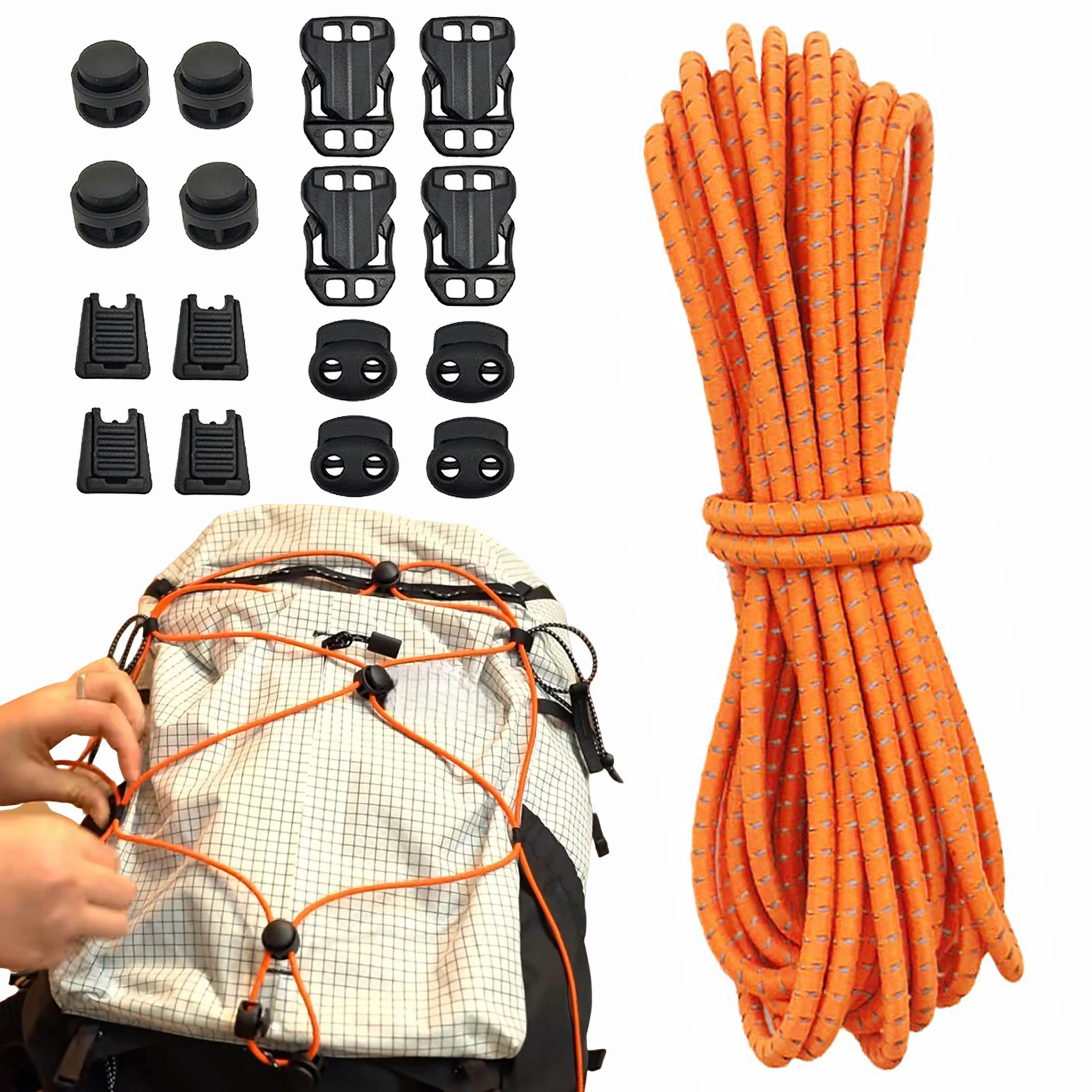 17개입 백팩 확장 번지 코드, 마운트 버클 포함, 탄성 쇼크 코드, 스트레치 스..