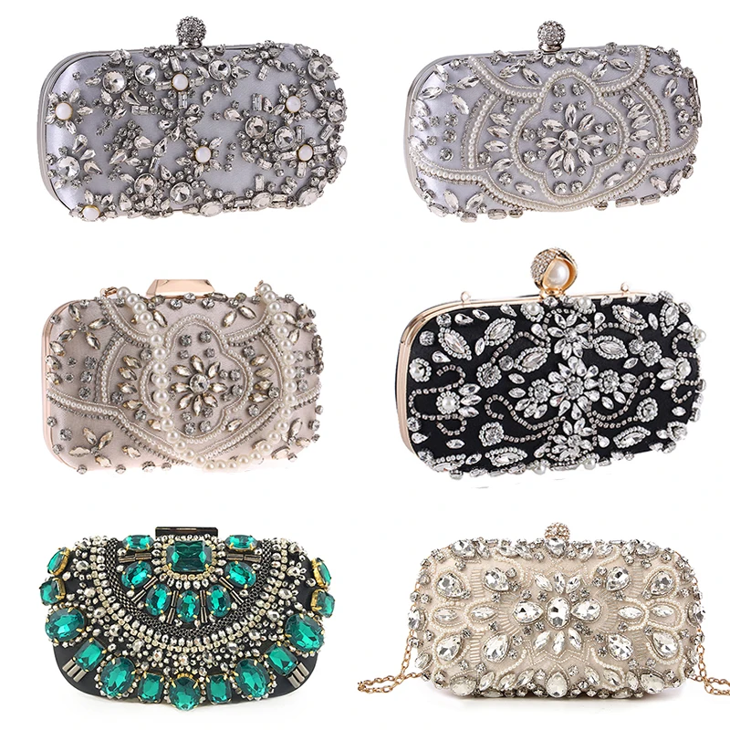 Women's Evening Clutch Bag Party Purse Luxury Wedding For Bridal Exquisite Crystal Ladies Handbag Apricot Silver Wallet |