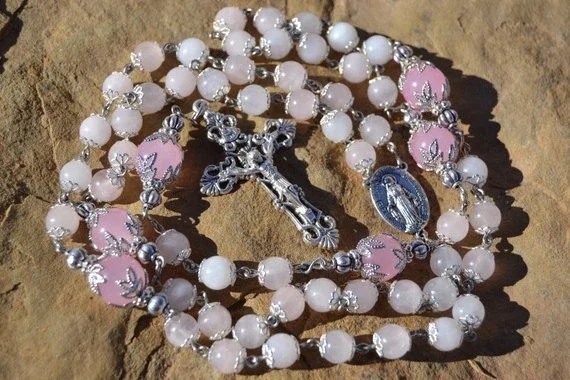 

Heirloom Pink Rose Quartz Catholic Rosary