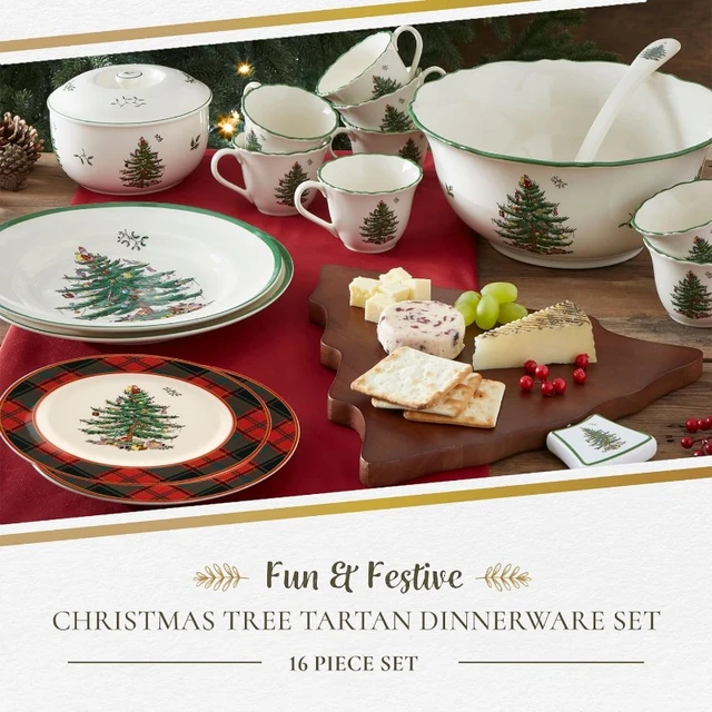 Spode Christmas Tree Tartan Dinnerware Set 16-Piece Dish Set