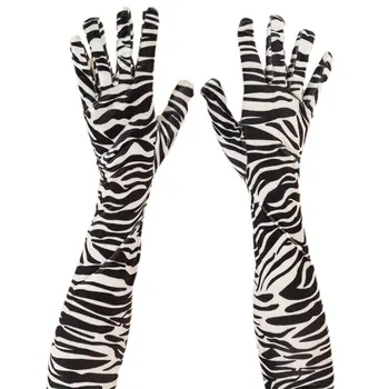 얼룩말 레오파드 프린트 골드 벨벳 장갑, 무대 공연 파티 코스프레 디너 드레스, 할로윈 여성 긴 장갑, 55cm 패션