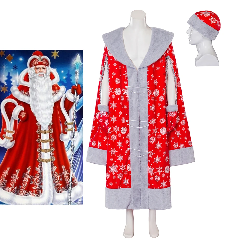 

Santa Claus Cosplay Costume Adult Men Red Christmas Long Robe with Hat Full Set Carnival Theme Xmas Party New Year Outfits Cos