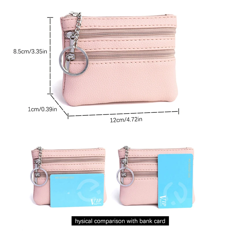 1Pc Various Styles Leather Women's Wallet Purse 3 Zippers Coin Purse Coin Wallet Keychain Card Cash Holder Change coin purse women wallet card wallet coin wallet