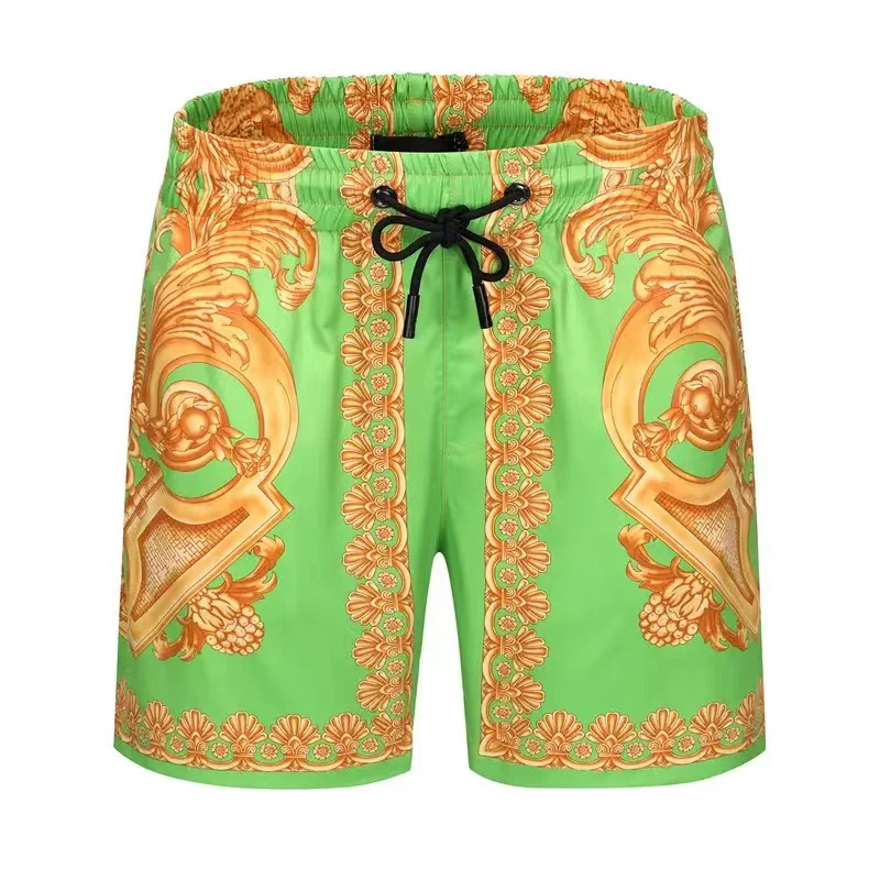 Summer New Style Men Short With Pockets Golden Print Men's Swim Trunks High Quality Quick Dry Beach Swiming 3