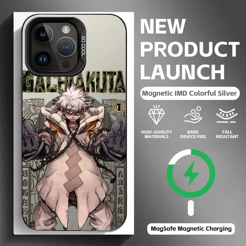Black Magnetic Anime Phone Case with Colorful Silver Design