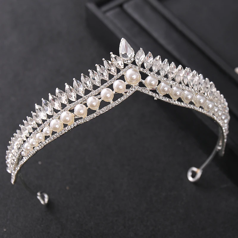 Baroque Vintage Pearl Crystal Crown Tiara Rhinestone Prom Diadem Headband For Women Bridal Wedding Hair Accessories Jewelry Gift jewelry accessories,hair accessory,hair headdress,bridal headwear,hair band crown