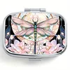 Square Medicine Box with Dreamy Dragonfly Design: 2-compartment Pill Organizer, Stylish Metal Container for Personal Medication 1