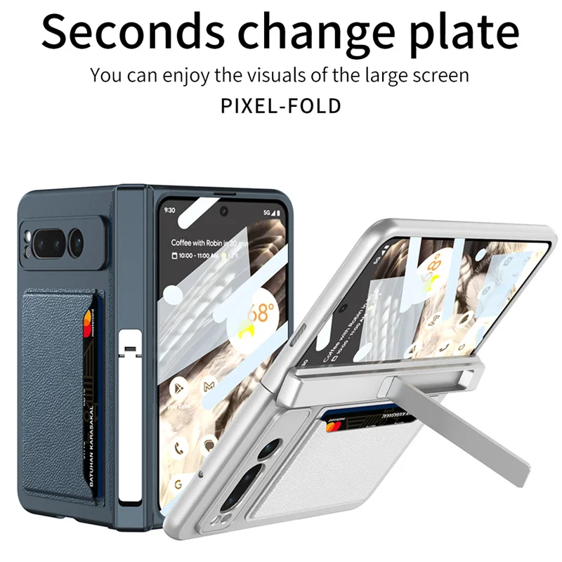 

For Google Pixel Fold Magnetic hinge Back Case Wallet Card Slot Stand Cover With Tempered Film Luxury Phone Case