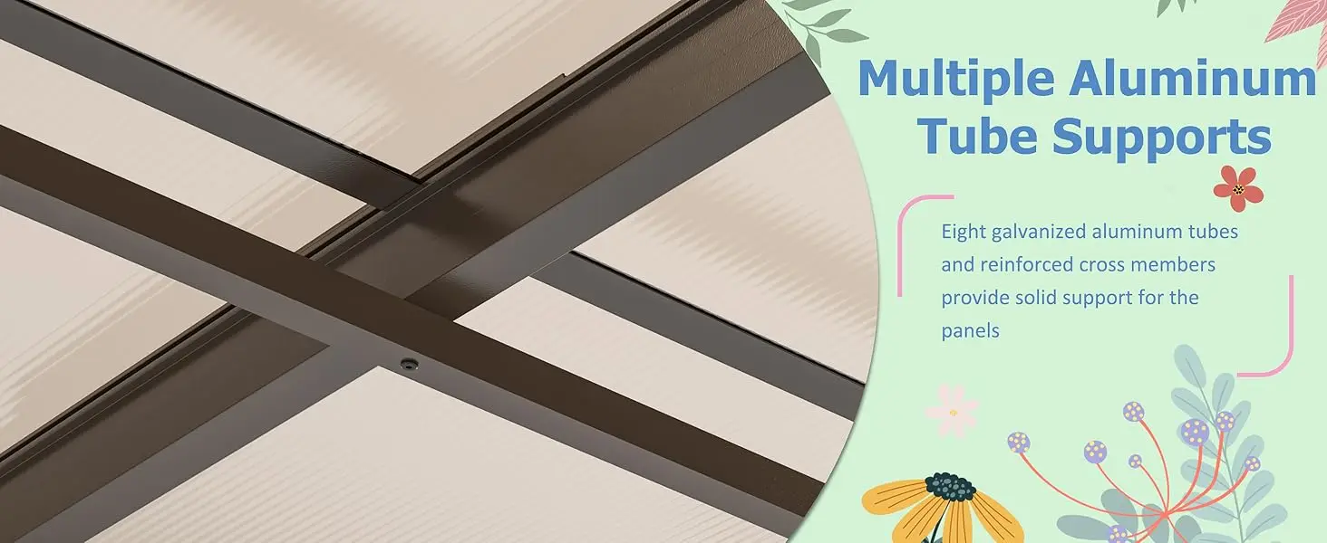 Description Picture 4 of item10x14FT Outdoor Gazebo, Aluminum Frame, Wall-Mounted Pergola, Patio Deck Awnings, Backyard Shelter on Clearance