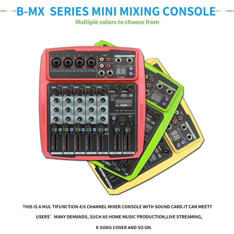 

6-channel Mixer Outdoor Conference Audio USB Bluetooth Reverb Audio Processor K Songs with Sound Card Live Mixer