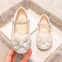 Children Mary Janes for Party Wedding Shows Girls Flats Shiny Rhinestones Bow Round-toe 2024 Kids Shoes Non-slip Moccasin Shoes 1