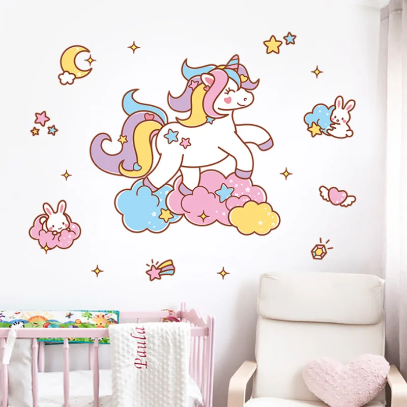 

Colorful Cloud Unicorn Wall Sticker Shop Window Glass Layout Electrostatic Animal Background Sticker Moisture-proof Anti Fouling