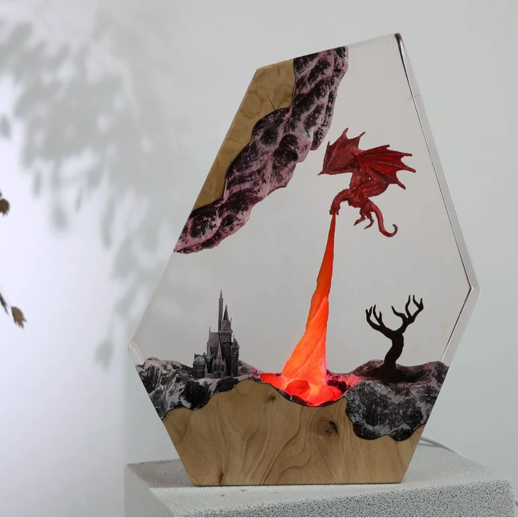 تحفة مصباح الكائن الطائر التنين الناري القلعة الرا...