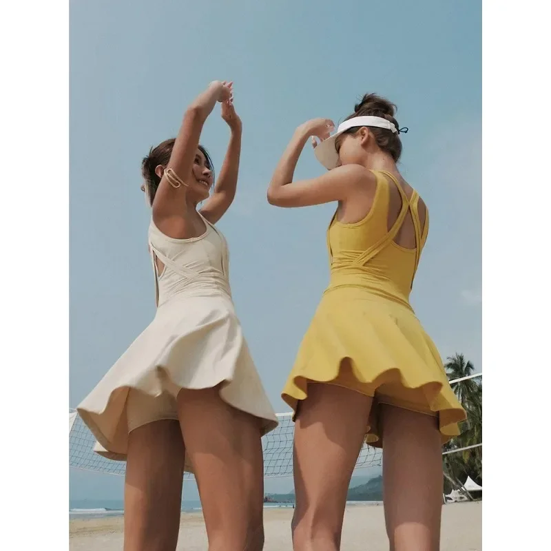 Dress Short Running Tennis Skirt Fake Two-piece One-piece Beautiful Back Yoga Suit Sports Fitness Suit Summer Women Tennisdress