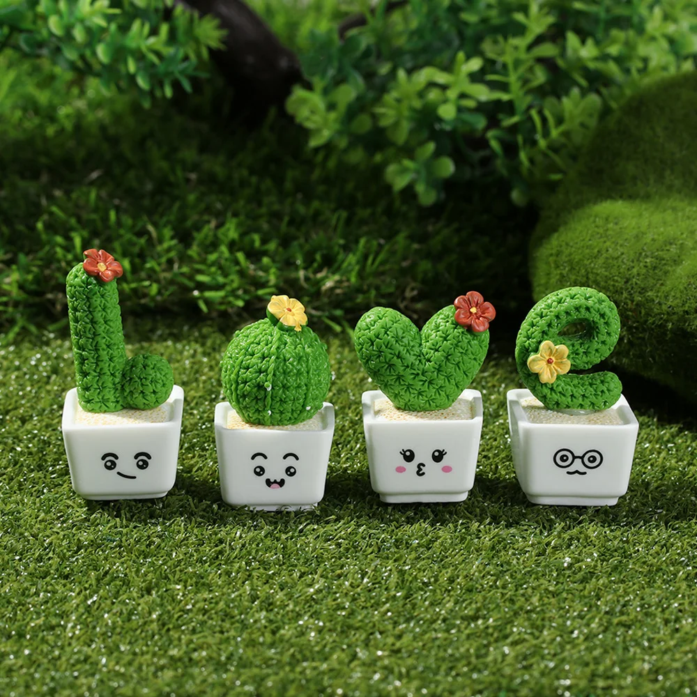 

Mini Cartoon Cactus Flower Pot Figurines Resin Succulent Plants Fairy Garden Micro Ornaments Mini Sculpture Decoration Crafts