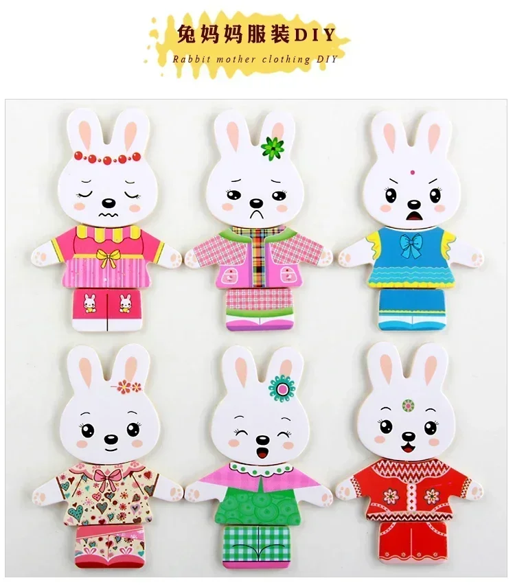 DIY Rabbit Change Clothes Wooden Montessori Educational Dress Changing Jigsaw assemble Girl birthday gift Puzzle toy