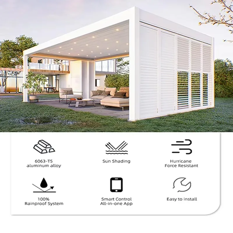 Pergola Gazebo in Alluminio Impermeabile di Alta Qualità con Lamelle Orientabili, Struttura Parasole Resistente Progettata per Applicazioni Familiari e Commerciali - immagine 3