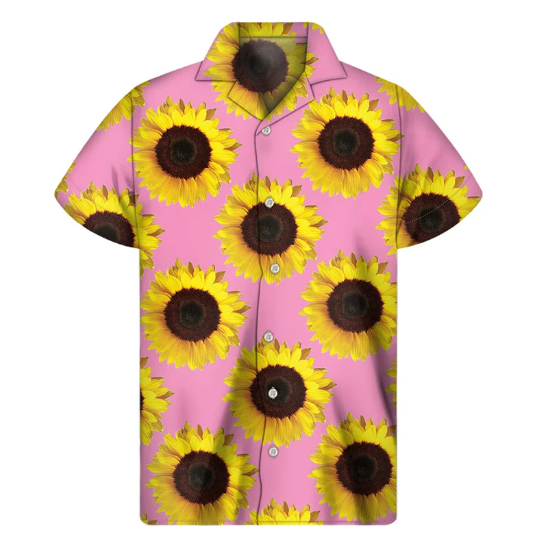 thumbnail image 1 of Camisa hawaiana con estampado 3D de girasoles para hombre, ropa para hombre, camisas hawaianas florales, blusas de manga corta de verano, blusa con botones y solapa de calle, 1 of 5