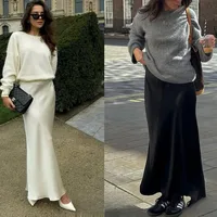 KONDALA Vintage Satin Solid Long Skirts Women High Waist Elastic Silky Skirts Fashion 2025 Spring Elegant Straight Skirts - Image 6