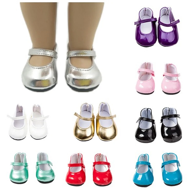 

18 inch Girls dolls Shoes round toe PU Princess dress shoes American newborn shoe Baby toys fit 43 cm baby dolls A pair
