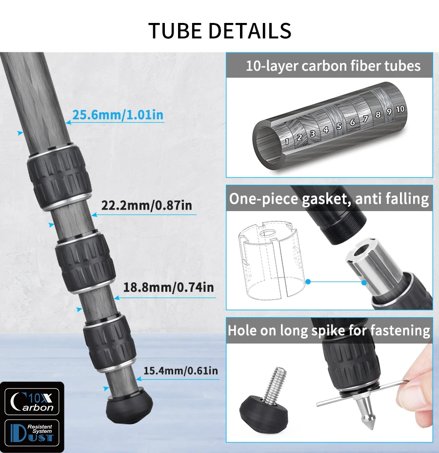 GT254C Carbon Fiber Tripod Camera Tripod Professional Compact Portable Stand wit
