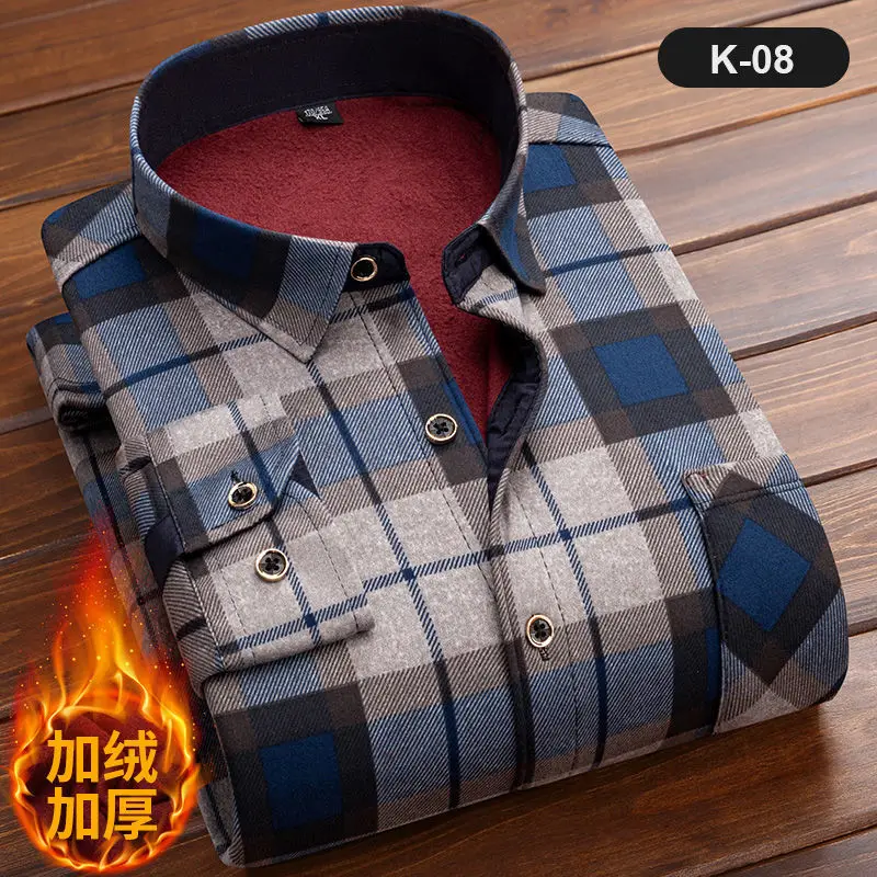 Men's Long Sleeve Plaid Shirt, Thick Fleece Lined, Soft Casual