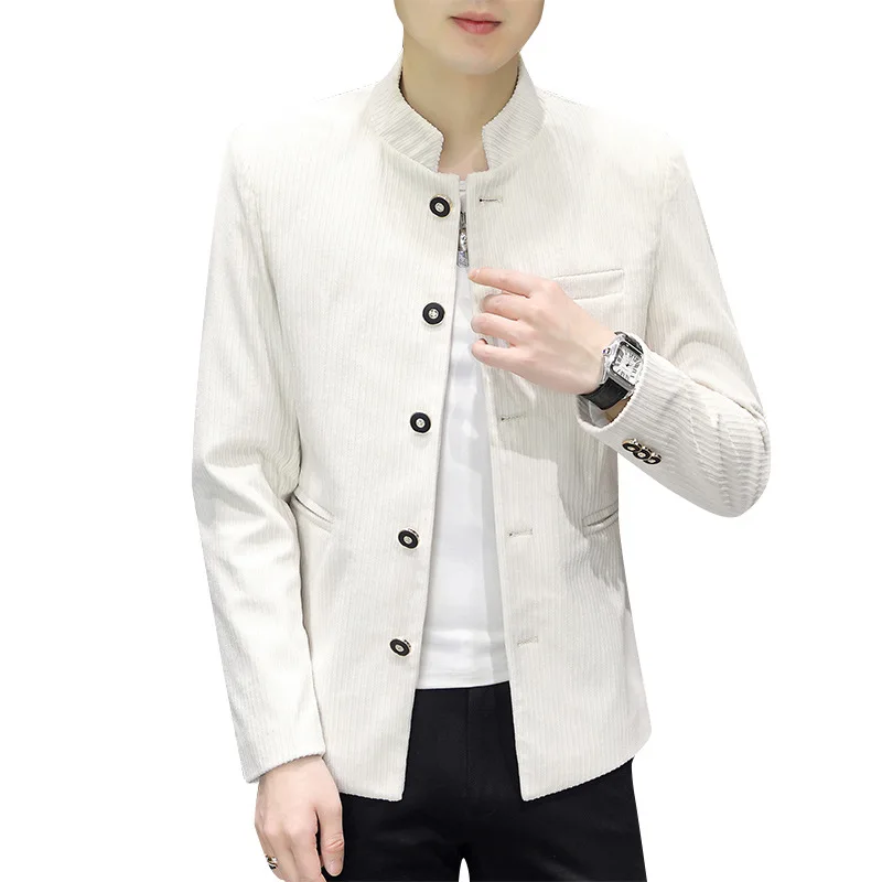 

HOO 2023 Men's New Spring and Autumn Corduroy blazer Youth Trendy Handsome Stand-up Collar blazer