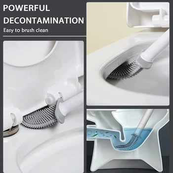 Wikhostar wandmontierte Toilettenbürste: Silikon Flachbürstenkopf Toilettenreiniger Bürstenset - Perfekte Reinigung für Badezimmer & WC