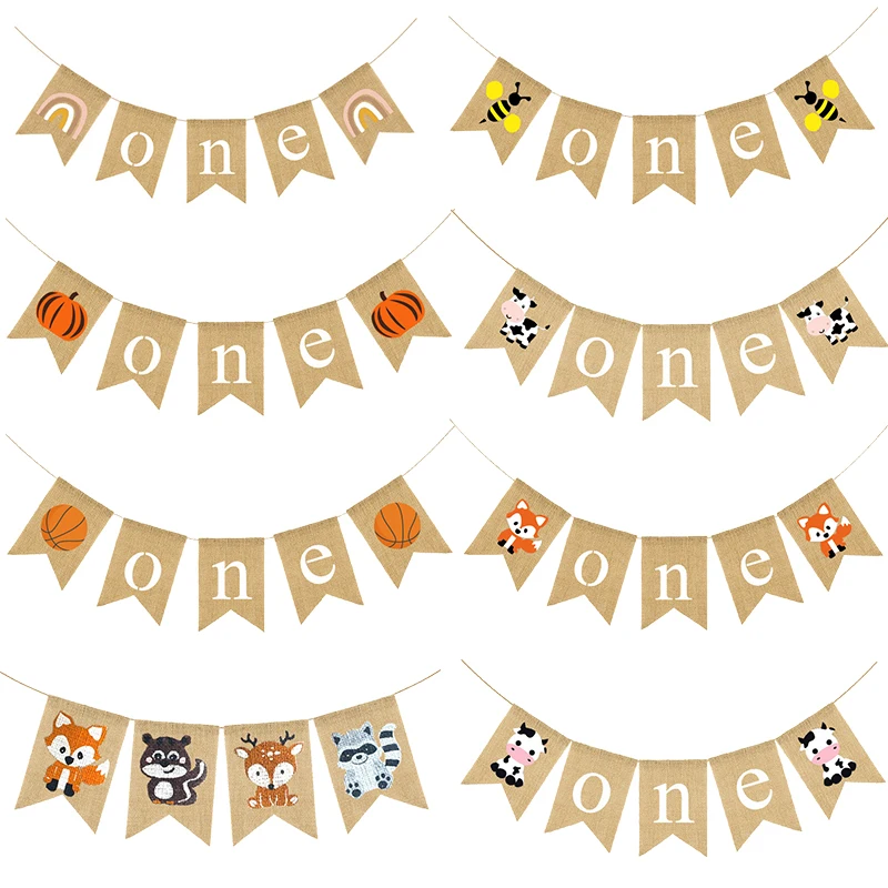 

Letter One Banner Fox Theme Baby Frst Birthday Party Decorations Linen Celebrating Baby Shower 1st Anniversary Supplies