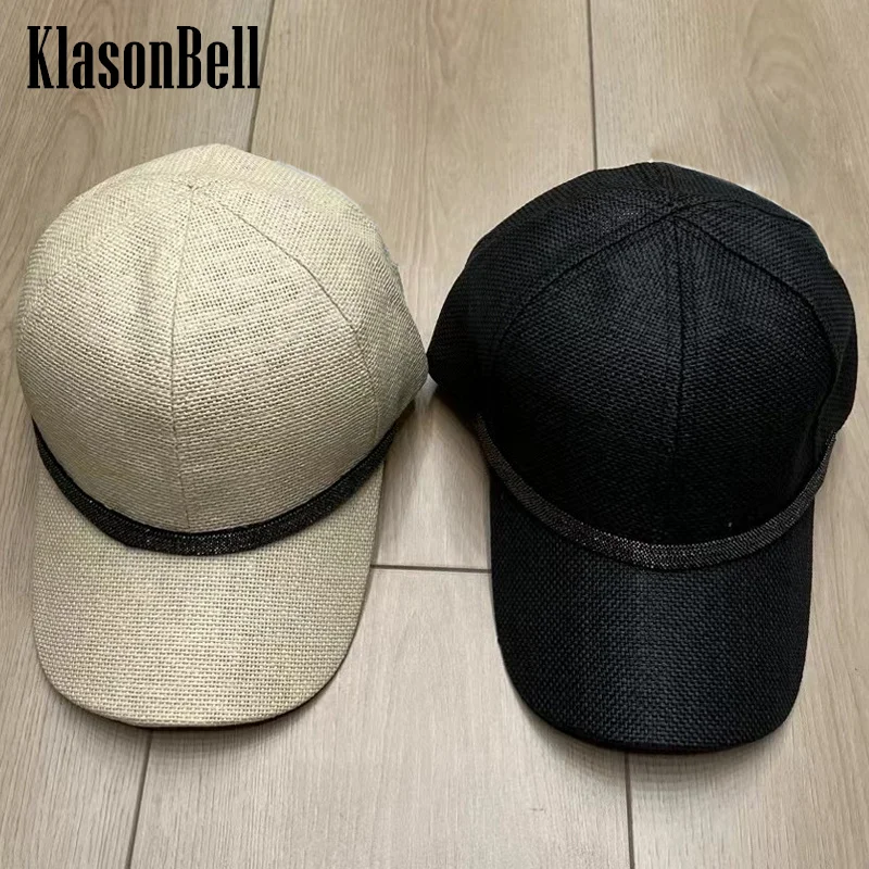 

5.29 KlasonBell 2024 New Beading Chain Decoration Weave Linen Breathable Hook Loop Caps Sports Casual Sun Haps Women