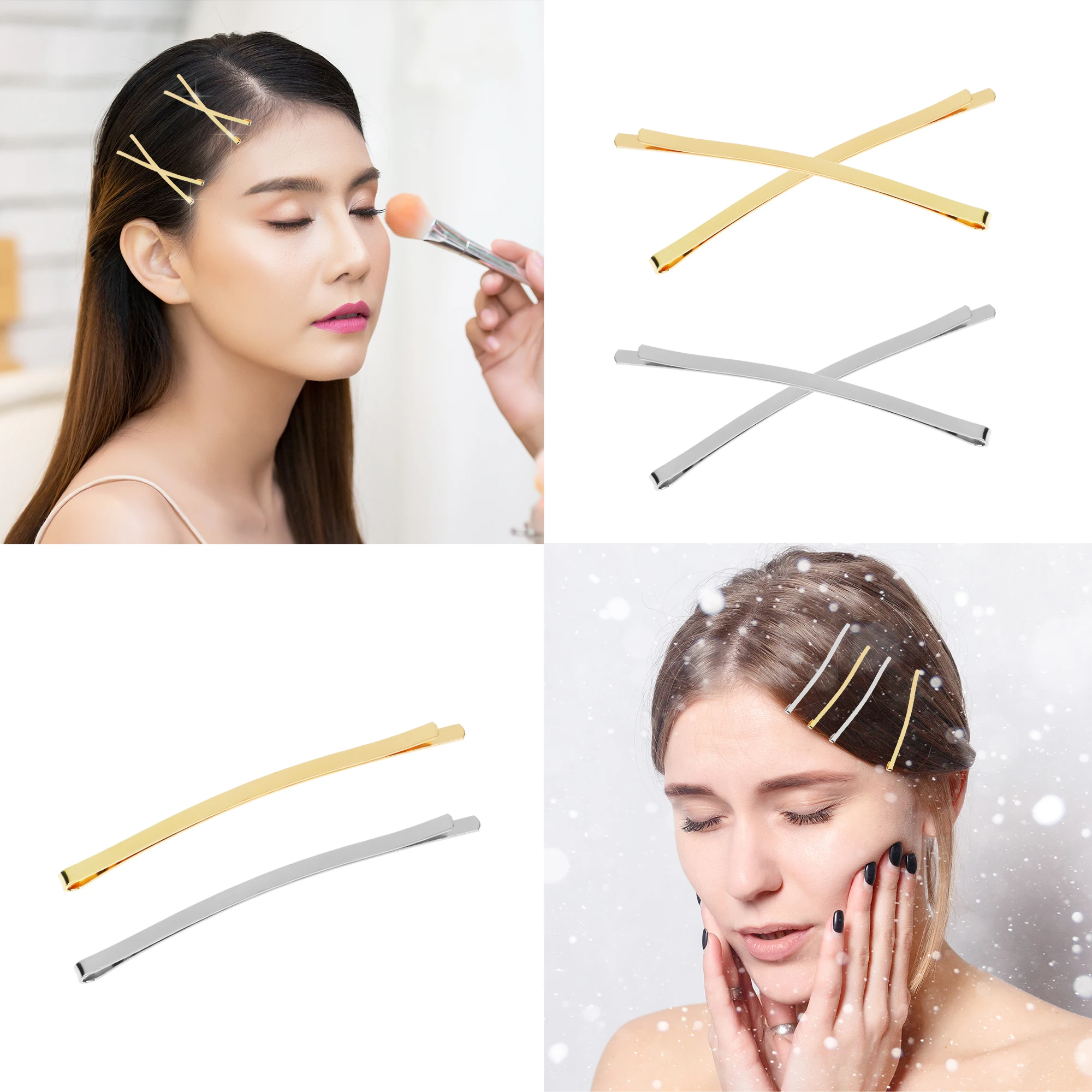 1 Pc Premium Metal Electroplated One Line Clip For Women'S Daily Broken Hair, Bangs, Hair Clip Accessories Width 0.4cm