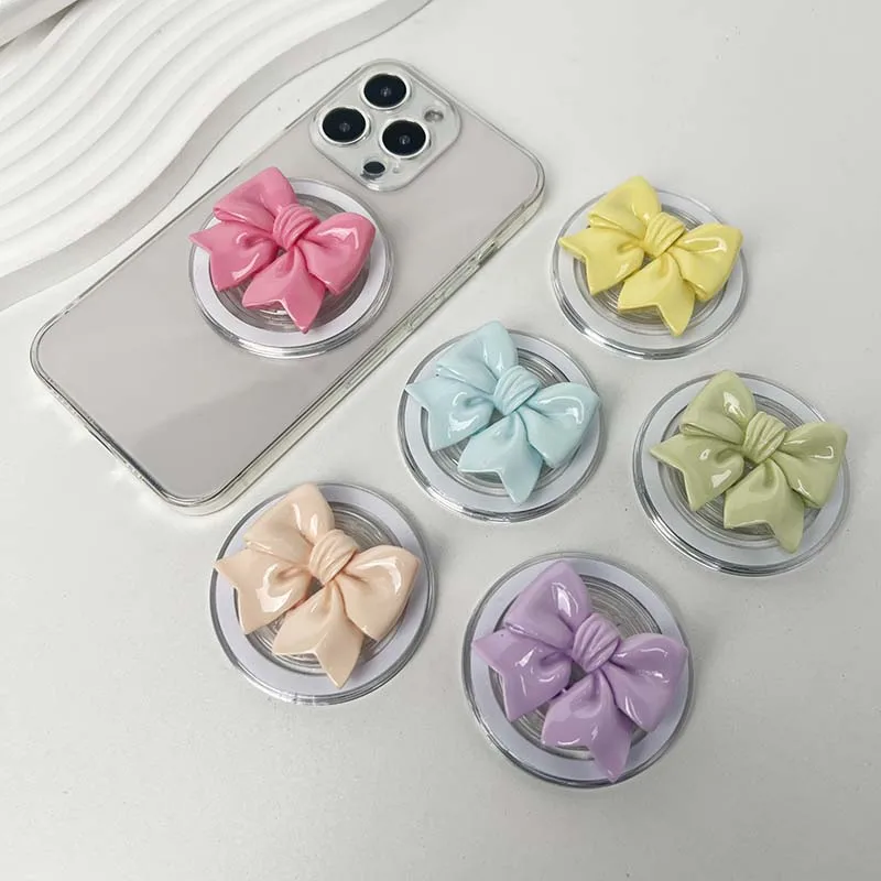 Charming Resin Bow Phone Grip with Adhesive & Magnetic Support