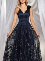 Elegant V-Neck Gold Floral Evening Dress Long 2024 Luxury Women Chiffon Sleevesless Party Dress Prom Cocktail Dress - Image 6