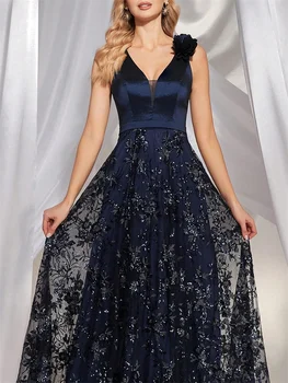 فستان سهرة أنيق برقبة على شكل حرف v ذهبي زهري طويل 2024 فستان نسائي فاخر من الشيفون بدون أكمام للحفلات الراقصة فستان كوكتيل 6