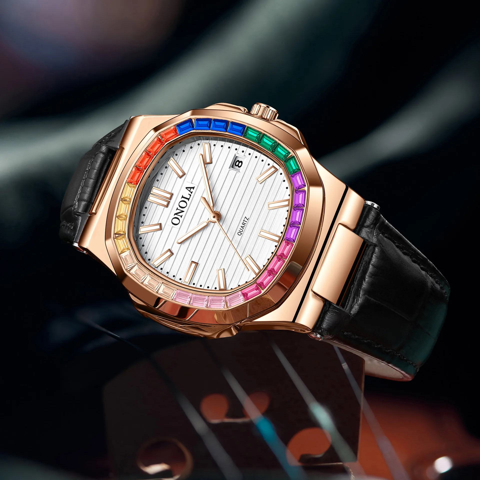 Hot ONOLA Luxury Watch For Men Classic Design Quartz Wristwatch Business Fashion Leather Strap Diver Automatic Date Man Watches