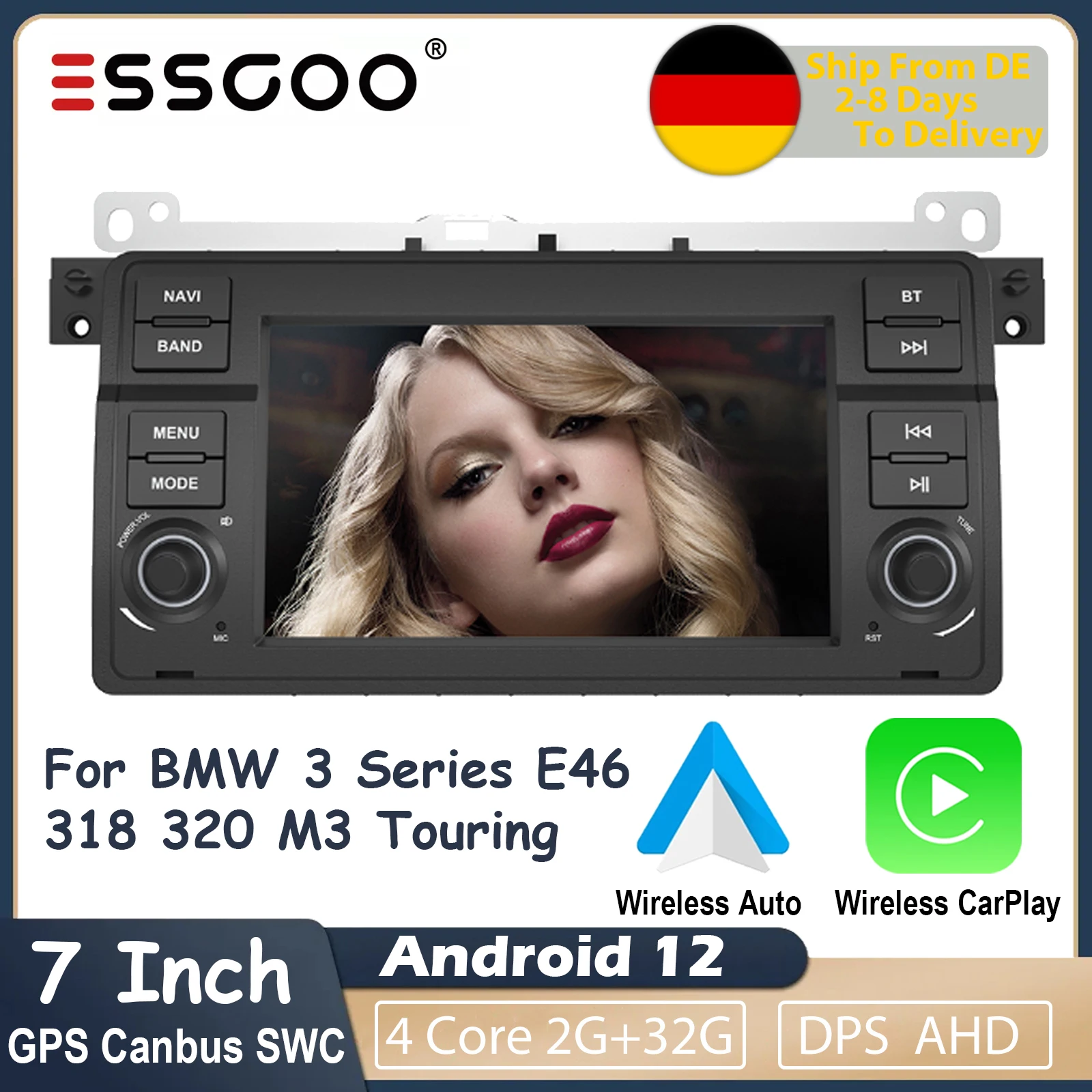 Essgoo Android 12 Carplay Autoradio Gps Per Bmw Serie 3 E46 318 320 M3 Touring Automotive Multimedia Wifi Mirrorlink Stereo
