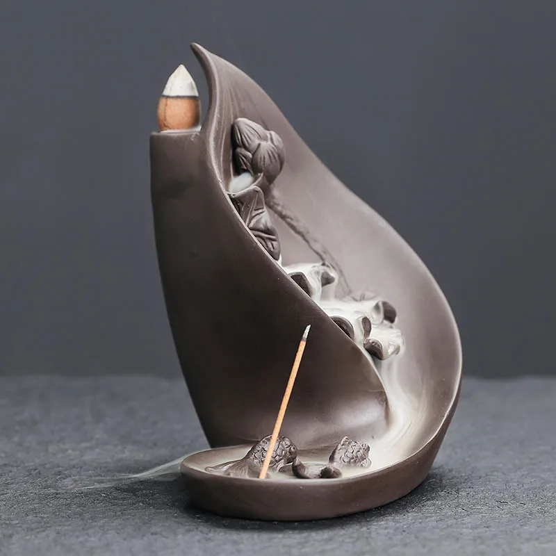 مبخرة طينية أرجوانية إبداعية ، ورقة اللوتس ونمط ال...