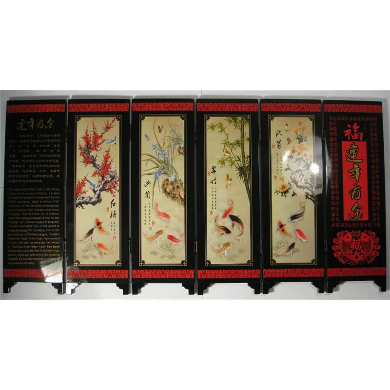 

Home Desk Beautifully Decorated With Lotus Fish 6 Flap Folding Screen Good Luck Every Year Jewelry Ornaments