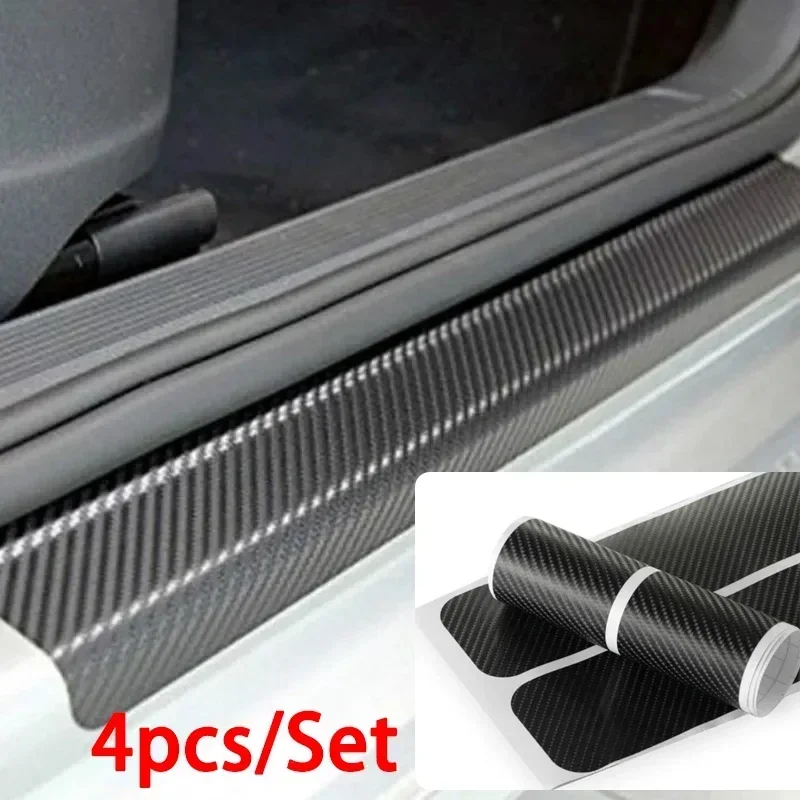 Anti Kick Car Door Sill Scratch Protector Cover Vinyl 3D Black Carbon Fiber Texture Car Sticker Film for Door Guard