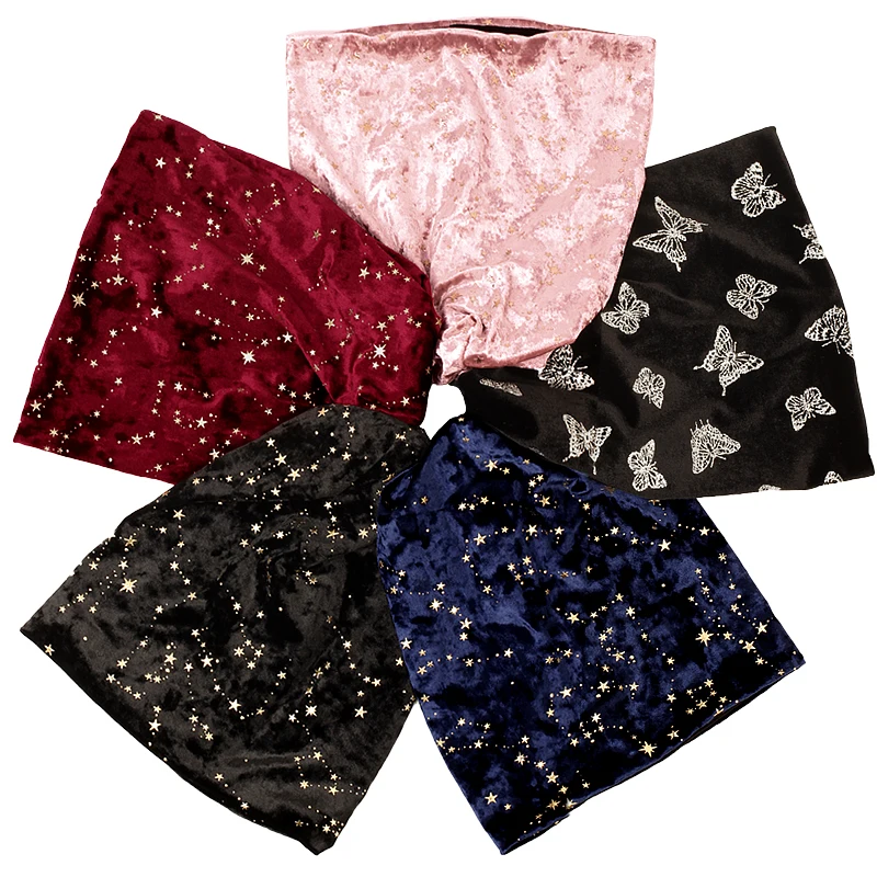 Geebro Women Autumn Winter Velvet Butterfly Skullies Beanies New Fashion Star Stretch Slouchy Hats Ladies Girls Outdoor Cap 3