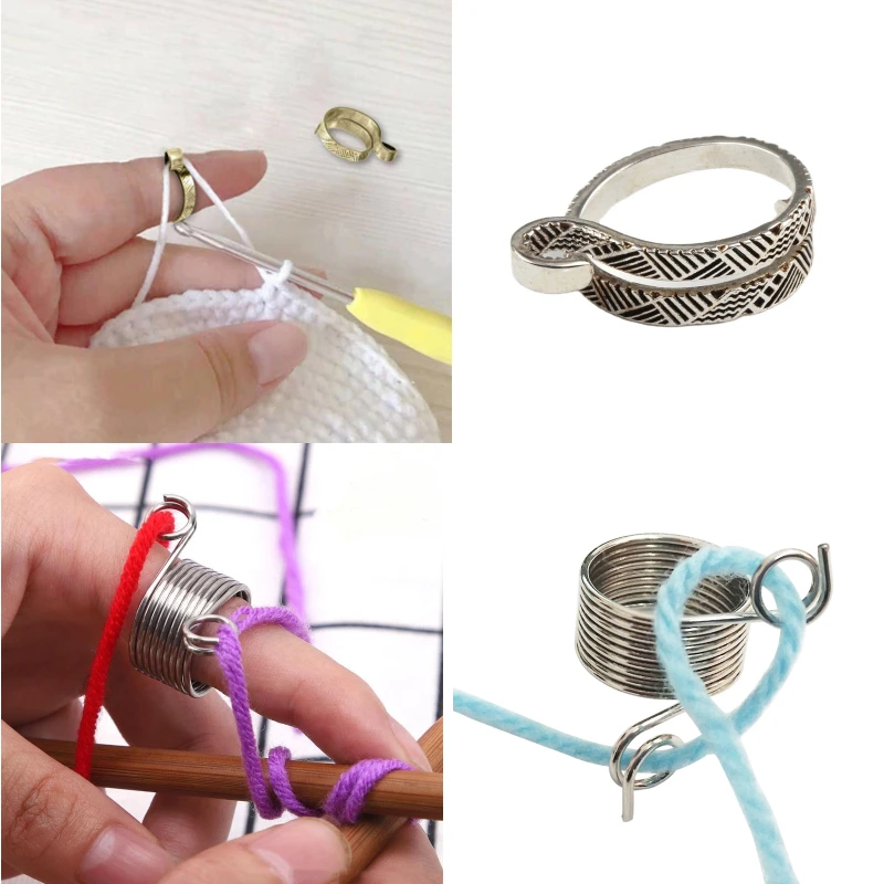 punch needle art Knitting Tools Ring Crochet Loop Tool DIY Ring Knitting Finger Wear Thimble Yarn Guide Adjustable Open Tools Sewing Accessory punch needle wall decor