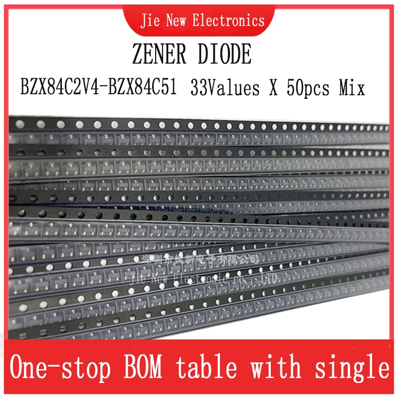33 Values 0.5W SMD Zener Diode Assorted Kit BZX84C2V4BZX84C51 0.3W SOT