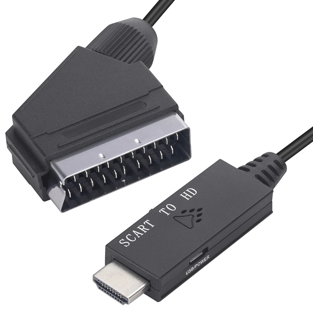 1m Video Audio Converter Adapter Scart To HDMI-compatible 1080P Video Adapter DC 5V Micro USB Cable Accessories for HDTV/DVD