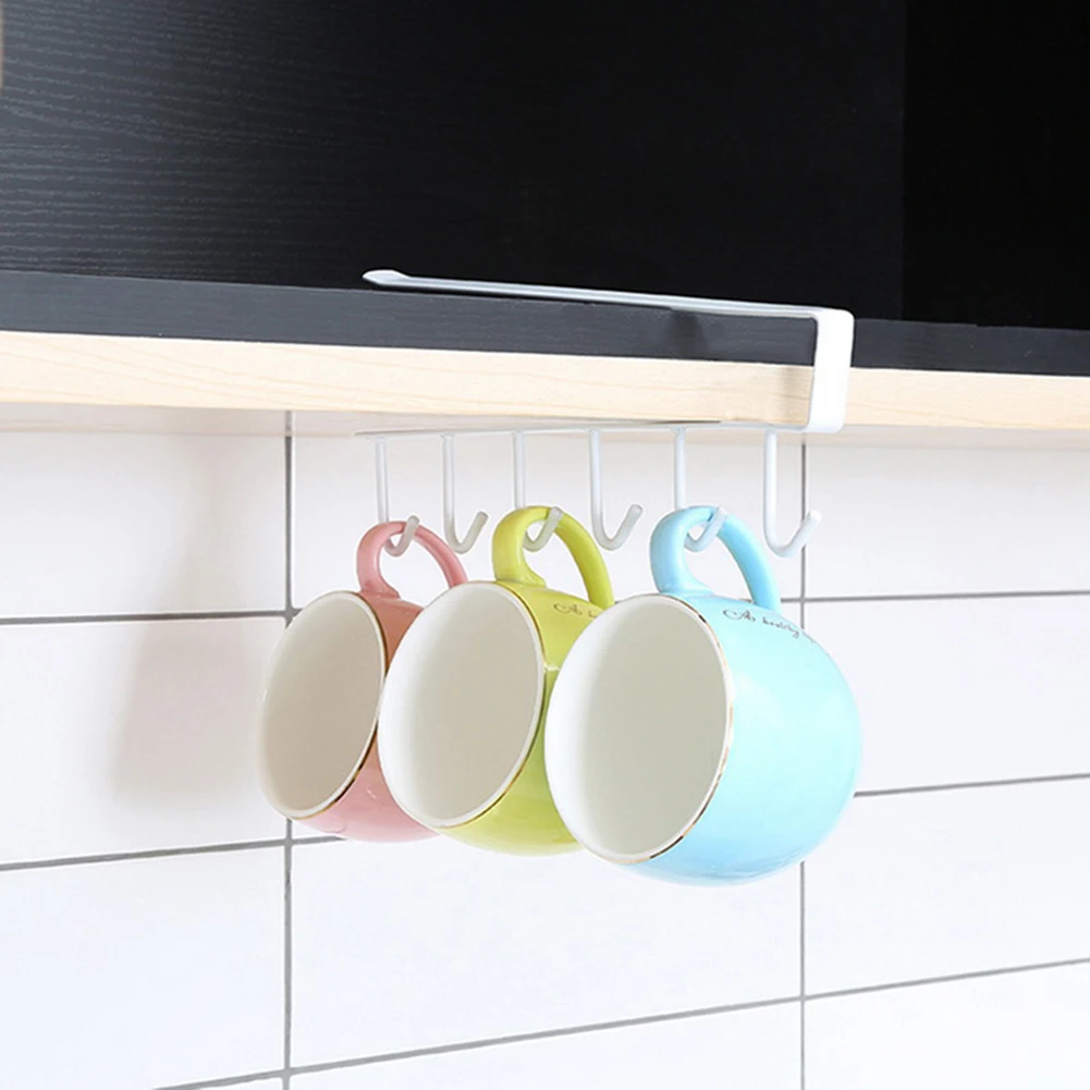Voltsify 6 Hooks Metal Under Hanging Shelf Kitchen Cupboard Organiser, White: 3 - 5 Days Free Delivery Only UK