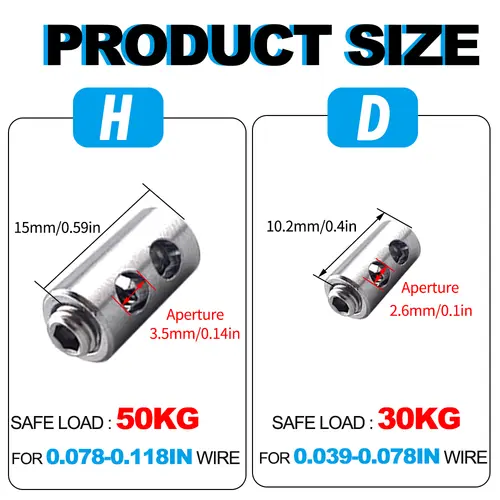 10pcs 2/3mm Wire Rope Clamps Stainless Steel Cable Fastener Adjustable Screw Copper Metal Clip Sling Fitting - Image 3