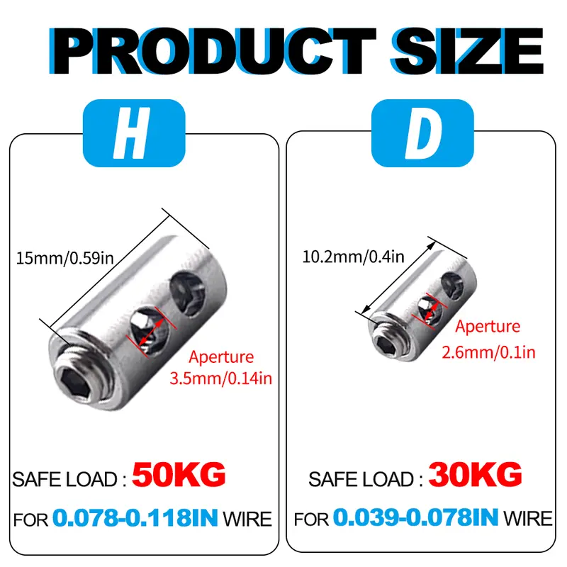 10pcs 2/3mm Wire Rope Clamps Stainless Steel Cable Fastener Adjustable Screw Copper Metal Clip Sling Fitting - Image 3