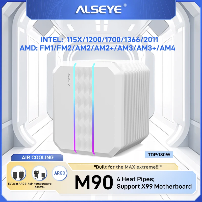 ALSEYE-CPUファンクーラー,pwm 90mm, 4ピン,ヒートパイプ,x99