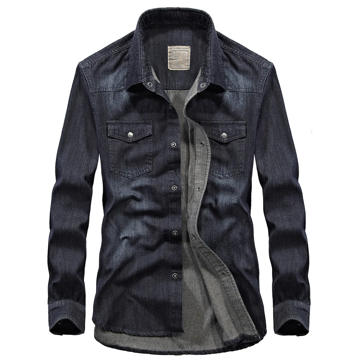 Men's Denim Shirt Long Sleeve Oversized Pure Cotton Overshirt Solid Casual Shirts Men Clothing 4XL A2F6522 denim shirt long sleeved shirt